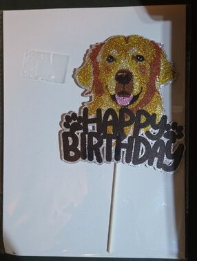 2 Cake Toppers- Gold Glitter Retriever And Harry Potter Design